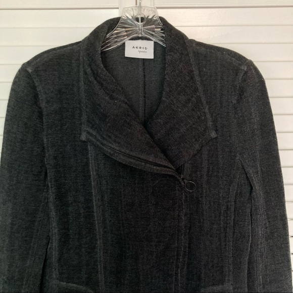 Akris Punto Charcoal Grey/Black side Zip Moto Blazer Jacket Sz 6 - Picture 6 of 9